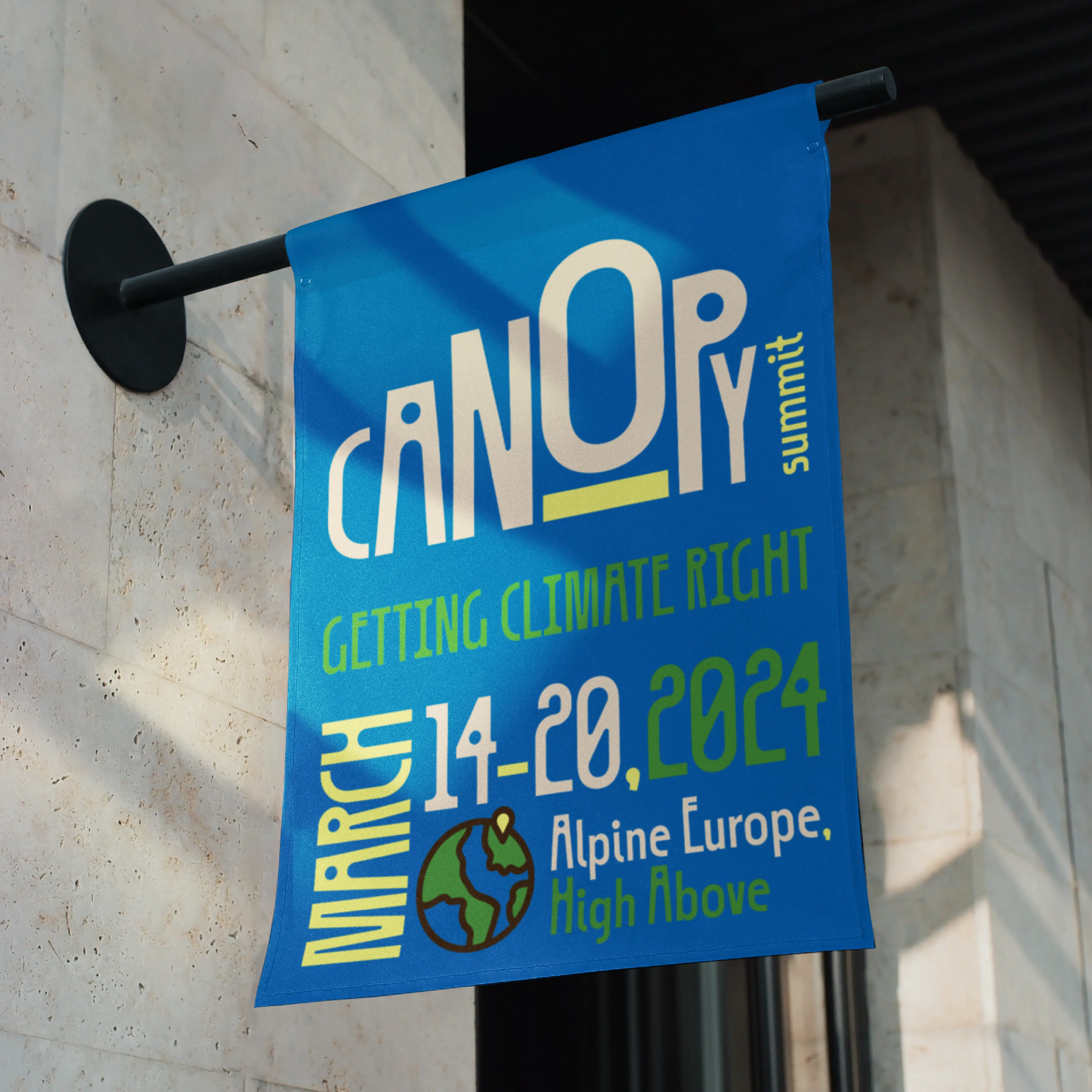 Hanging event banner for Canopy Getting Climate Moving.