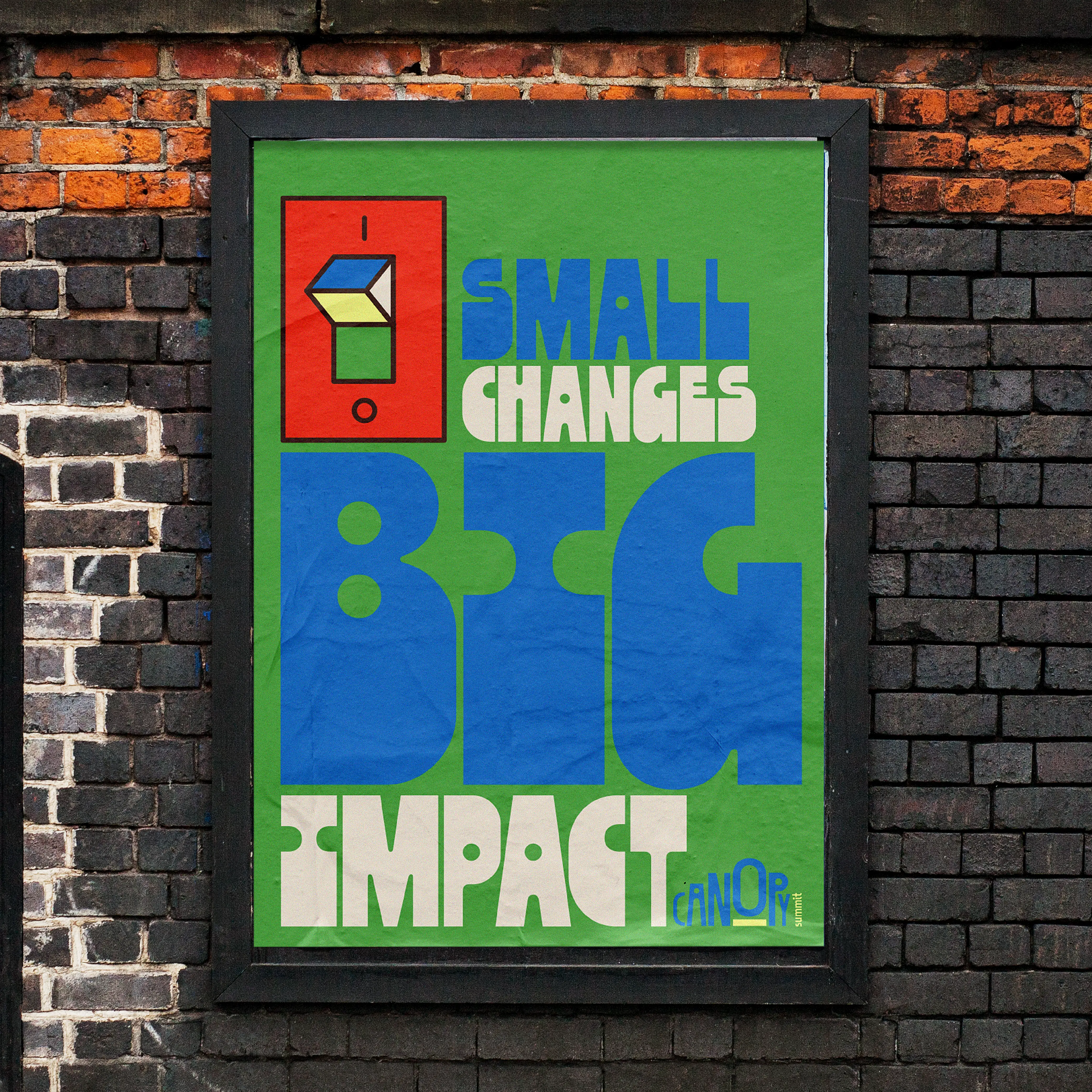 Brick wall poster reading Small Changes Big Impact in Zanco lettering.