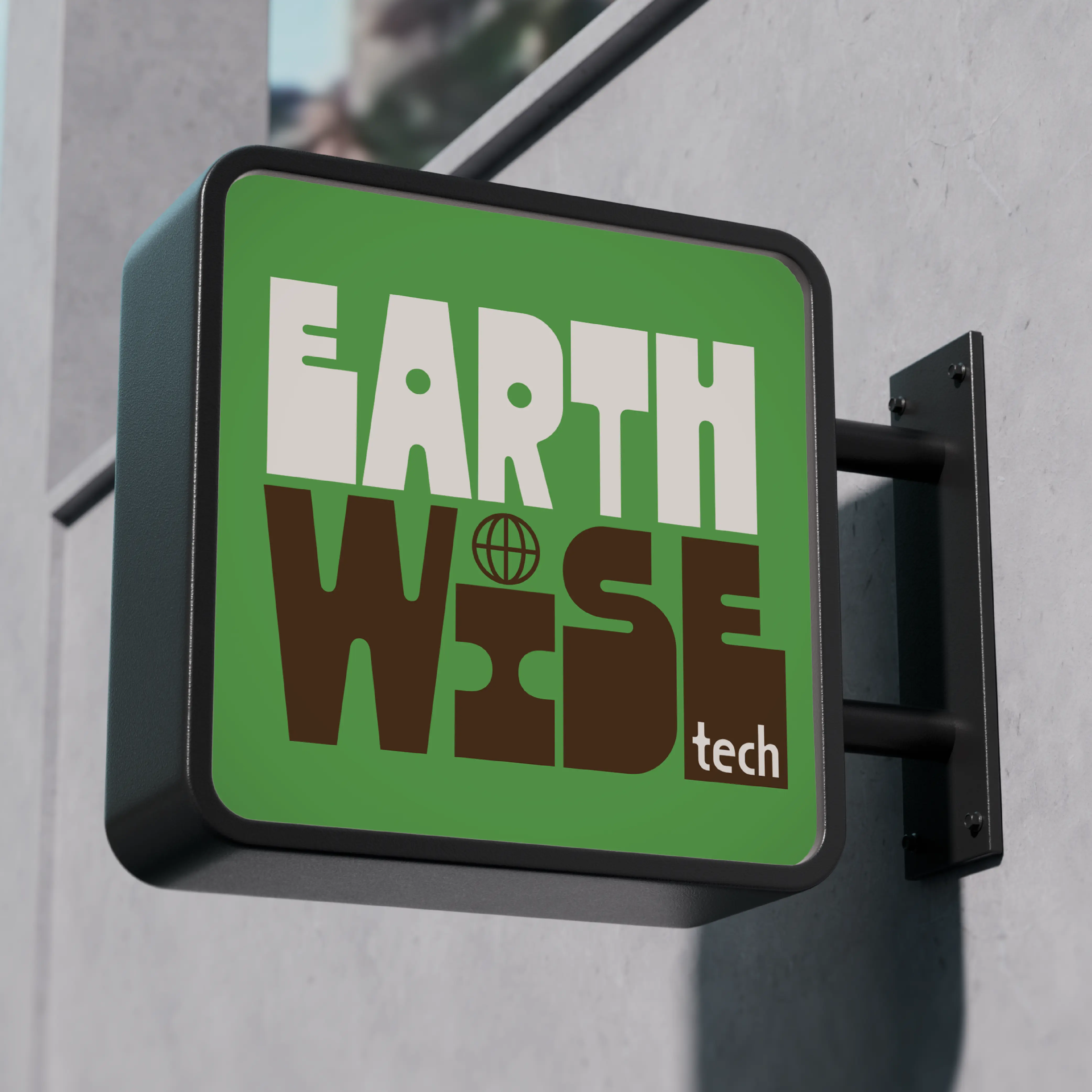 Outdoor sign reading Earth Waste Tech in Zanco lettering.