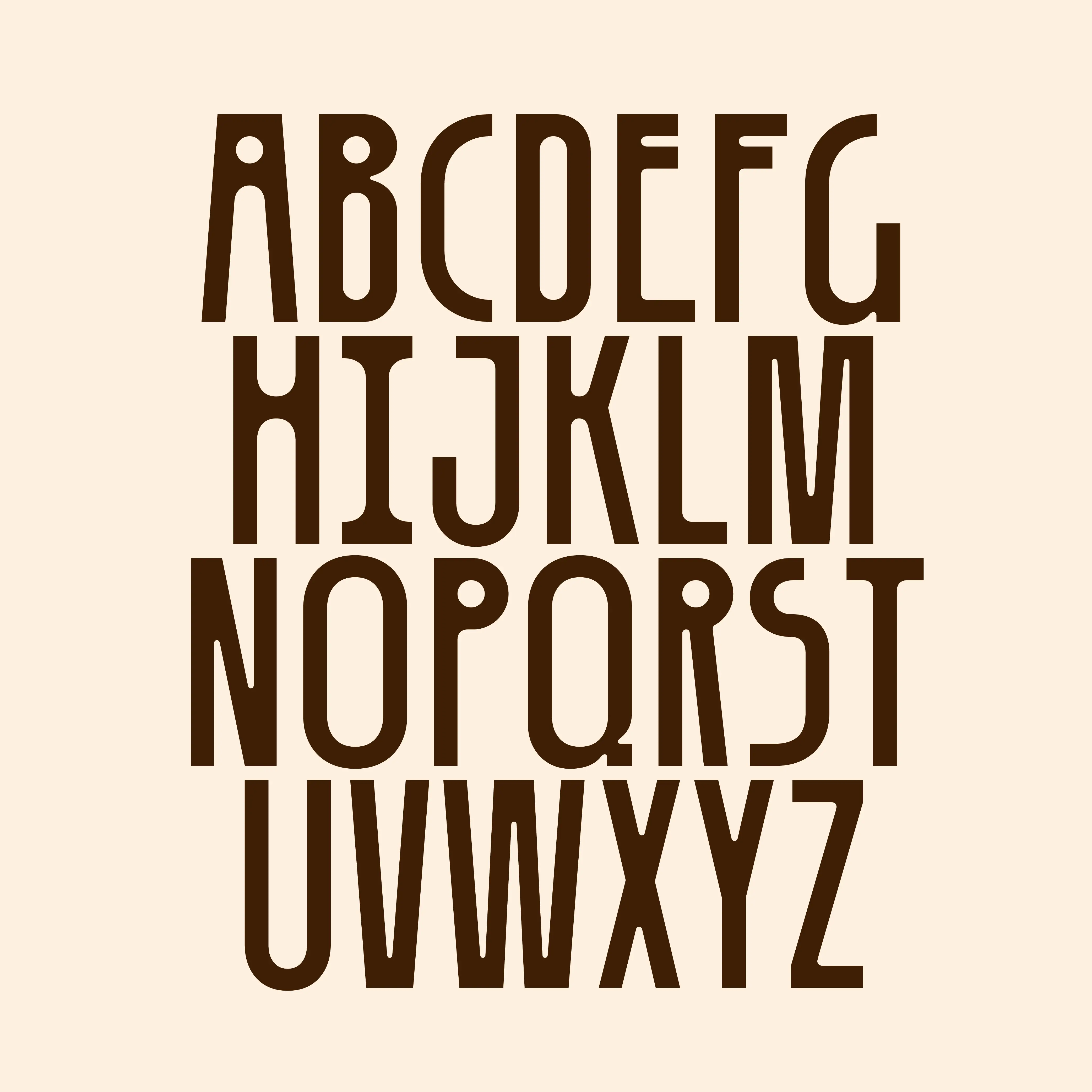 Zanco condensed uppercase alphabet specimen with tall narrow letters.