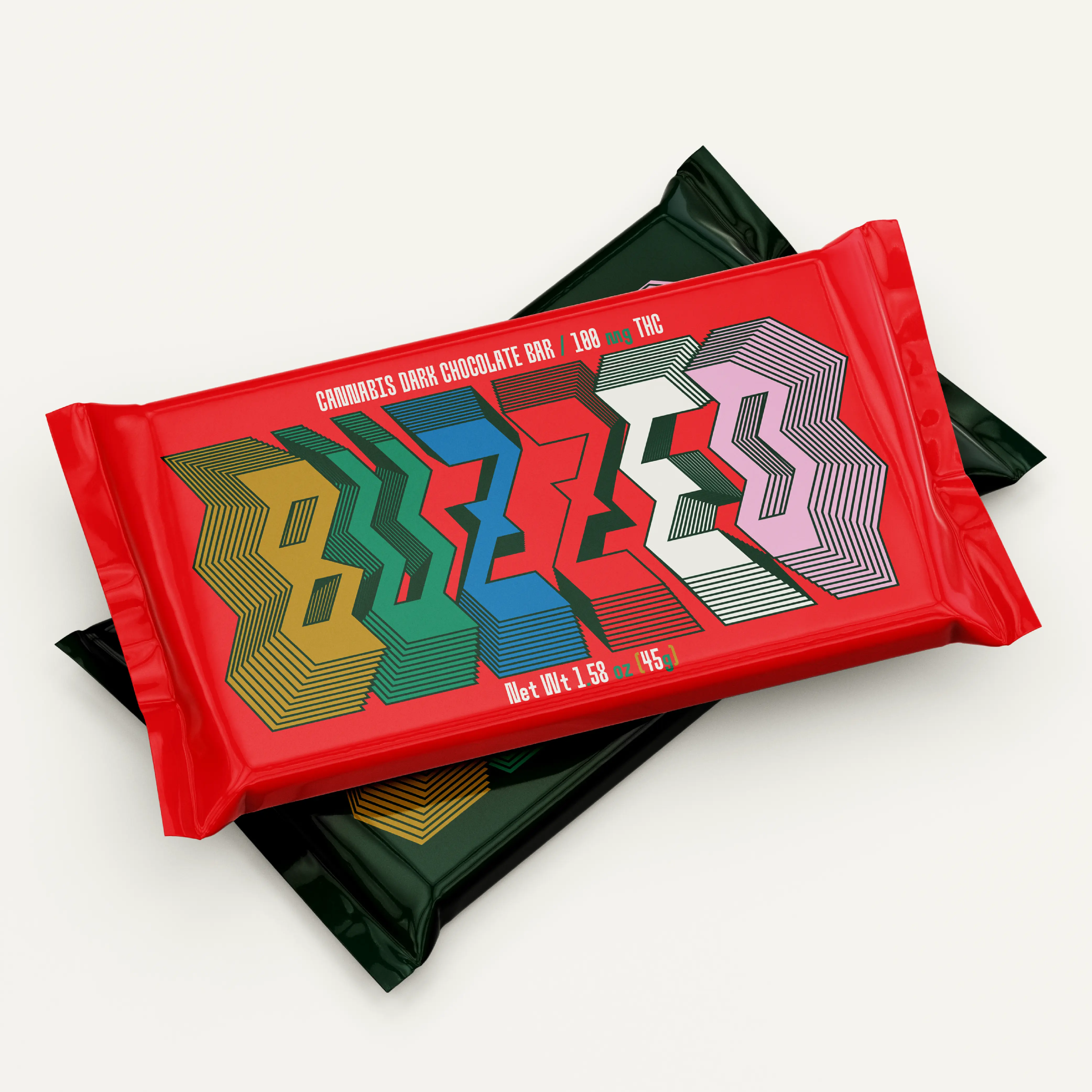 Red packet mockup with Brinca zigzag lettering.