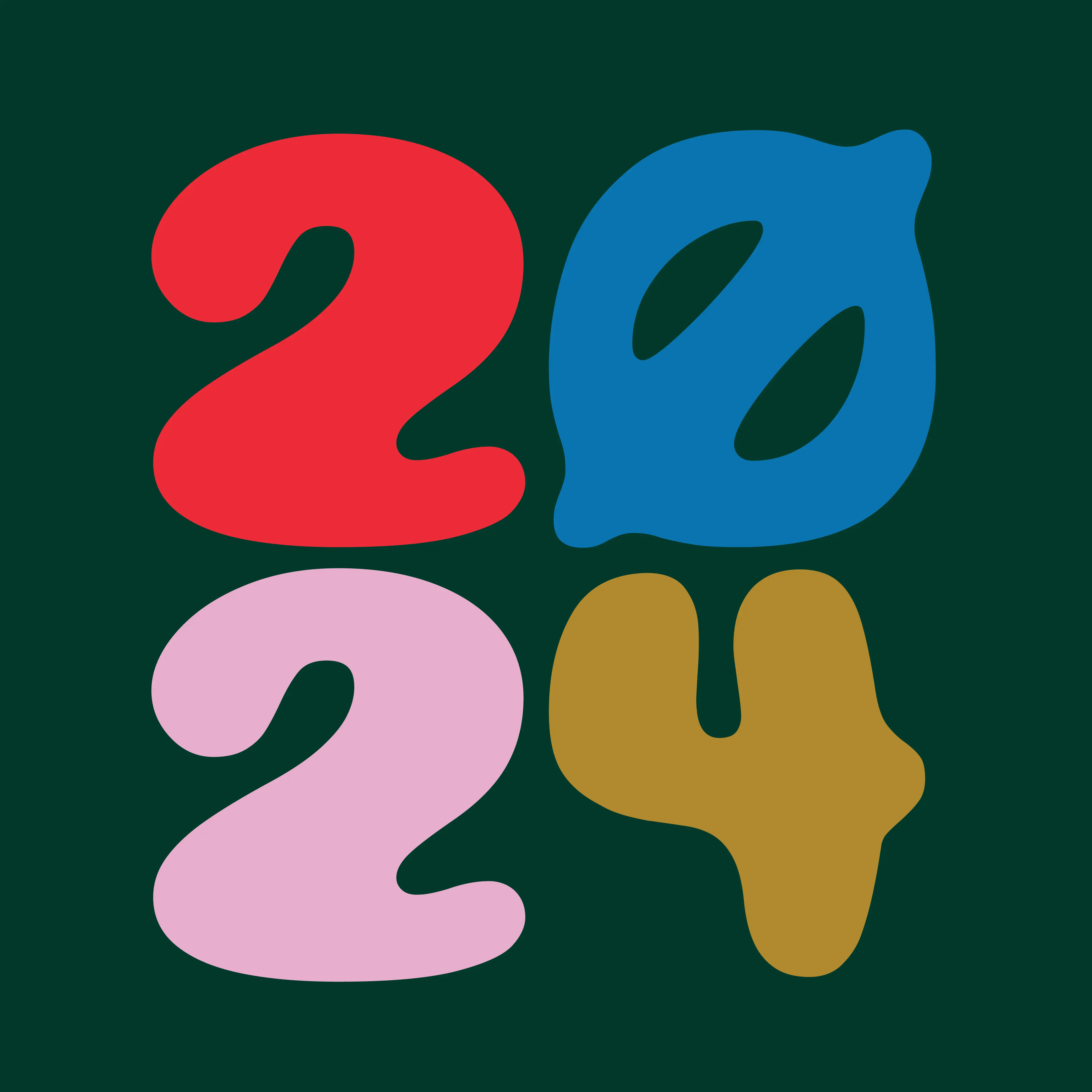 Brinca specimen reading 2024 in rounded colorful numerals.